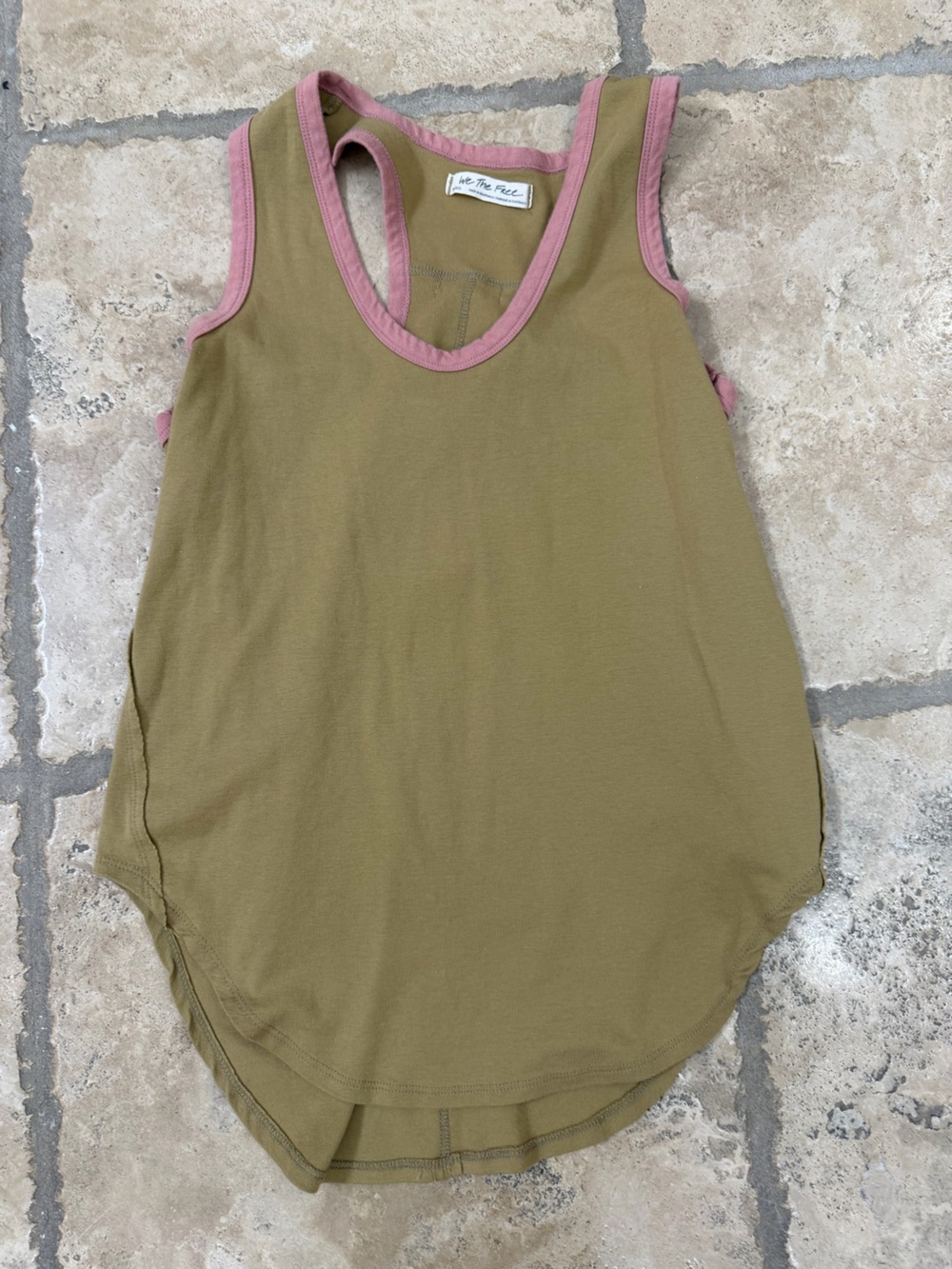 We The Free Olive Green Tank Top with Pink Trim for Kids
